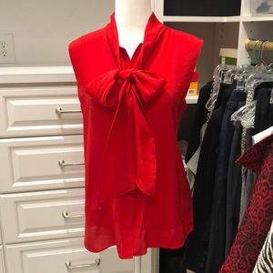 Lafayette 148 Stunning tomato red button front, tie blouse